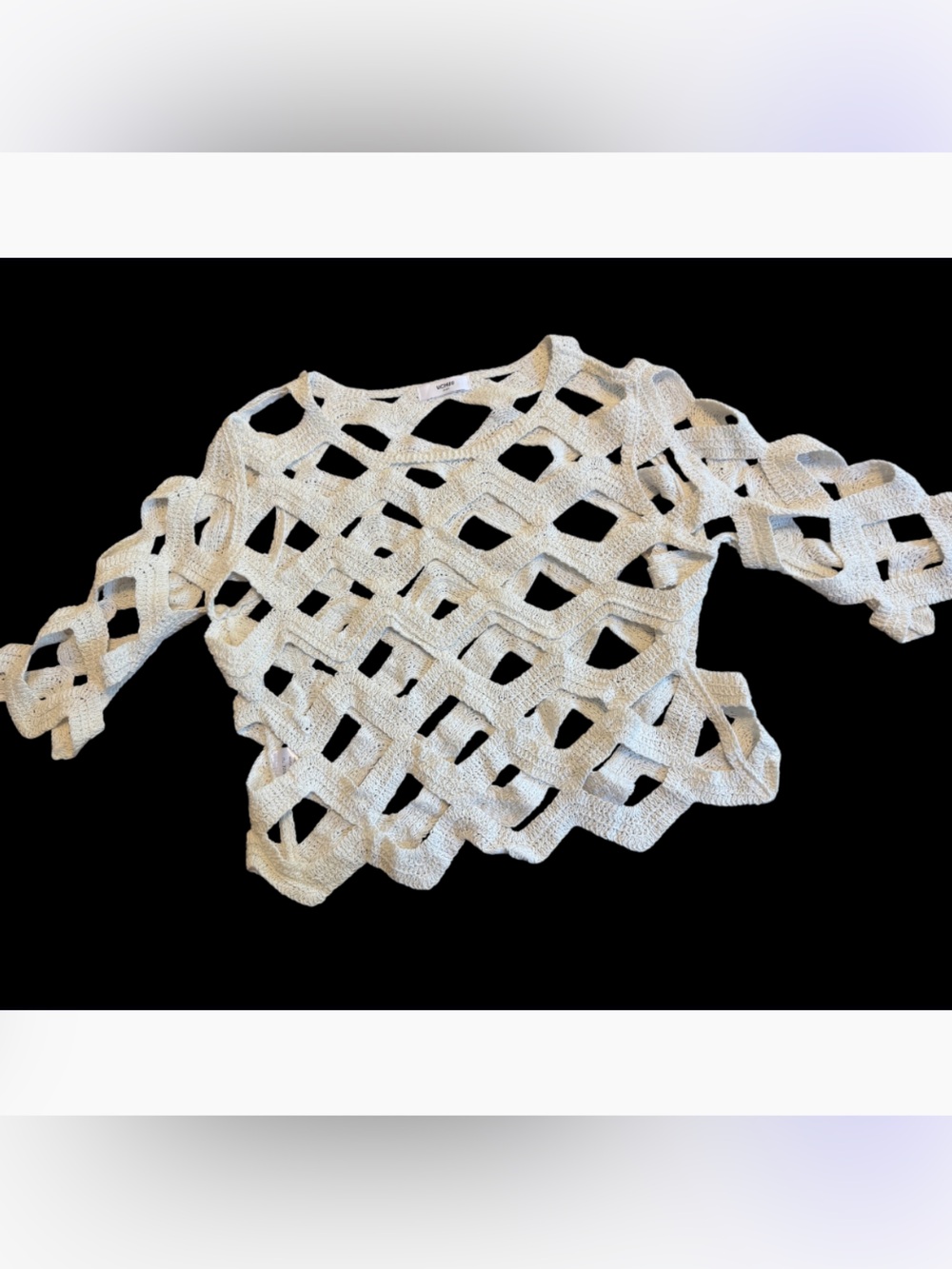 Uchuu studio cotton Cream Crochet Lattice Pullover size M